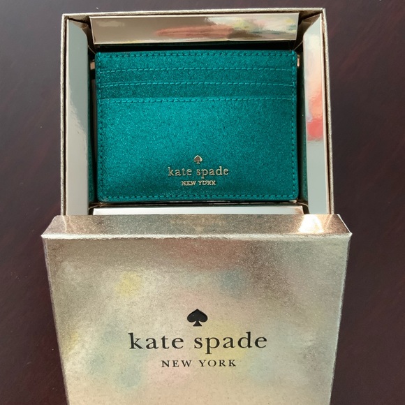 ♠️kate spade♠️ NWT Green Glitter Card Holder - Picture 2 of 3